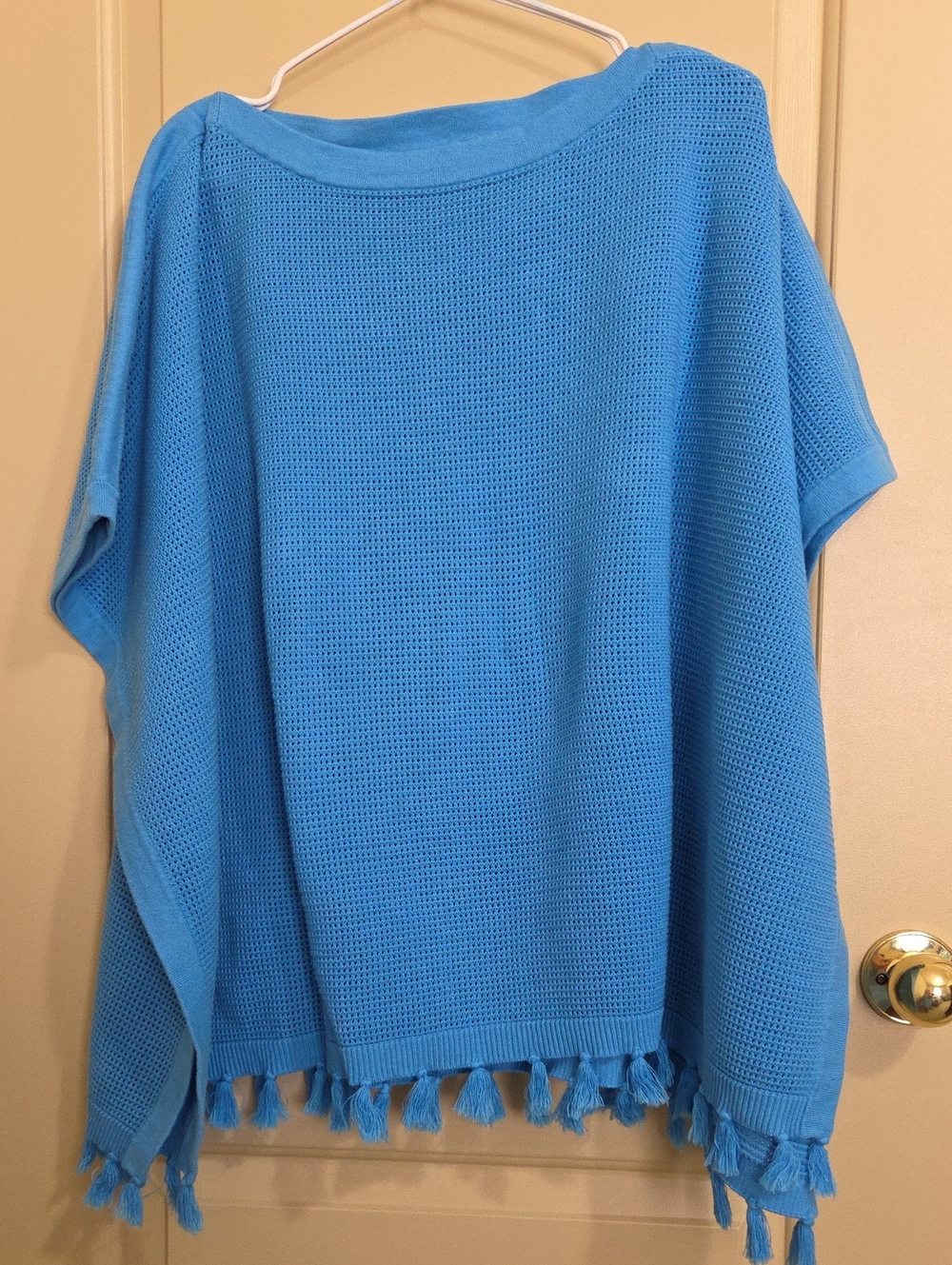 J McLaughlin. Lightweight Blue Tassel Hem Women's Poncho